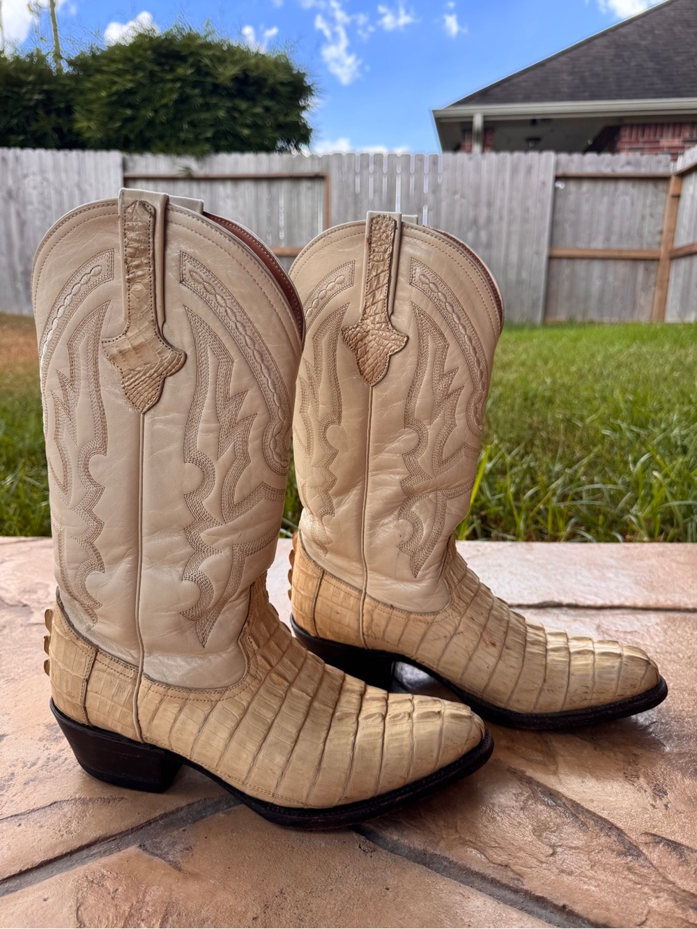 Trinity River Caiman Cowboy Boots Men 8.5 D Ivory Exotic Leather Western